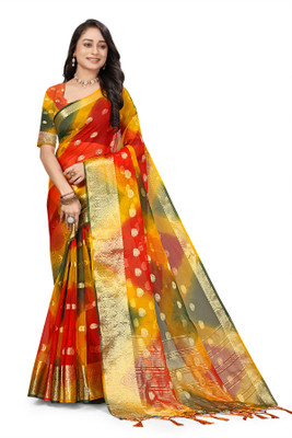 Aarunika SST Solid/Plain Bollywood Organza Saree(Multicolor)