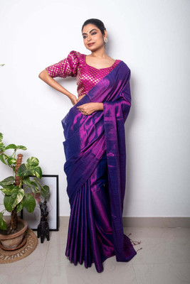 shringaar Solid/Plain Handloom Tissue Saree(Black)