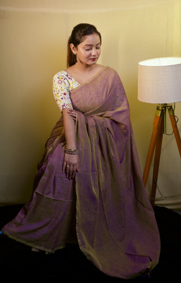 aangmi Self Design Handloom Khadi Saree(Purple)