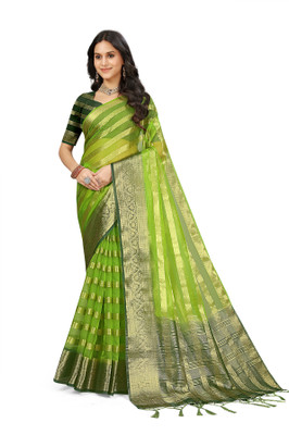 Aarunika MNT Solid/Plain Bollywood Organza Saree(Light Green)