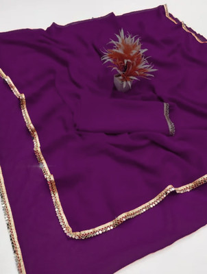 drashti trading Solid/Plain Bollywood Georgette Saree(Purple)