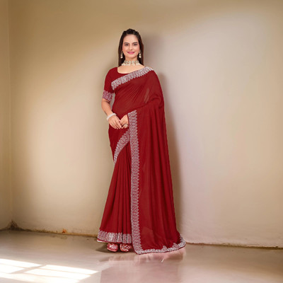 MANISHA Digital Print, Floral Print Bollywood Georgette Saree(Red)