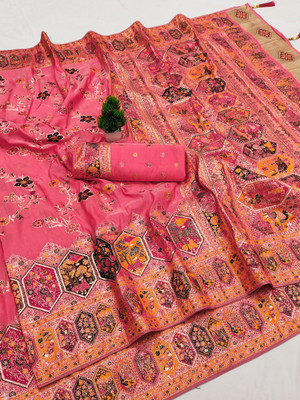 WELLBRED Woven Kanjivaram Jacquard Saree(Pink)