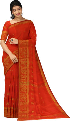 saree star Self Design Handloom Cotton Silk Saree(Red)