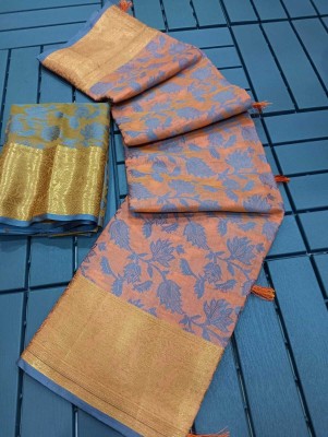 Gajal Self Design Kanjivaram Pure Cotton, Cotton Silk Saree(Orange)