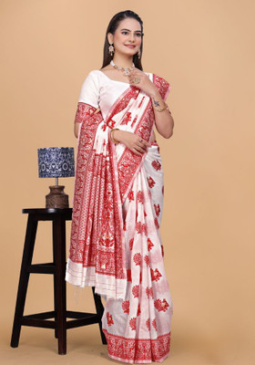 parthfabric Woven, Printed Banarasi Art Silk, Jacquard Saree(White)