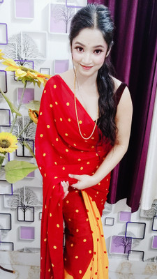 Anand Sarees Polka Print Bollywood Georgette Saree(Red, Yellow)
