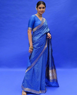 Aika Self Design Banarasi Pure Silk Saree(Blue)