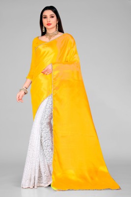 nilkanth Embellished, Solid/Plain Bollywood Satin, Net Saree(Yellow)