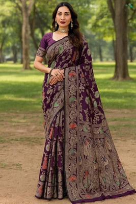Samai Woven Kanjivaram Silk Blend Saree(Purple)