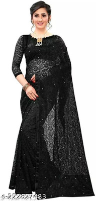 Online Bazaaar Woven Bollywood Net Saree(Black)