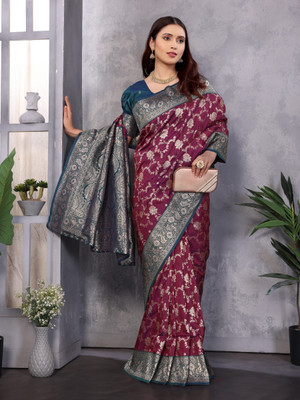 SKJ Creation Woven Banarasi Pure Silk Saree(Purple)