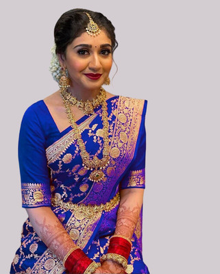 SOMVATI Solid/Plain, Printed Kanjivaram Art Silk, Jacquard Saree(Blue)