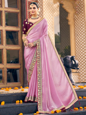 Tasrika Embellished Bollywood Satin Saree(Purple)
