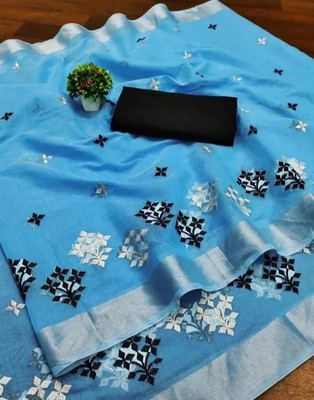 valida Embroidered Chanderi Chanderi Saree(Light Blue)