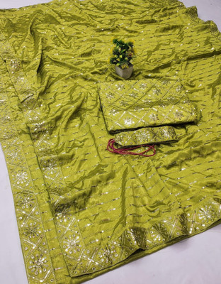 radha fashion Embellished Bollywood Chiffon Saree(Green)