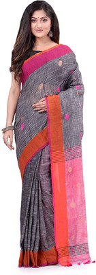 Joyguru Textile Self Design Daily Wear Cotton Blend Saree(Grey)