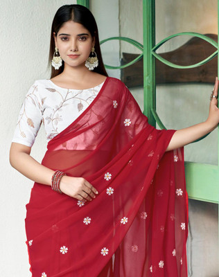 HotHerb Embroidered, Floral Print Bollywood Georgette Saree(Red)
