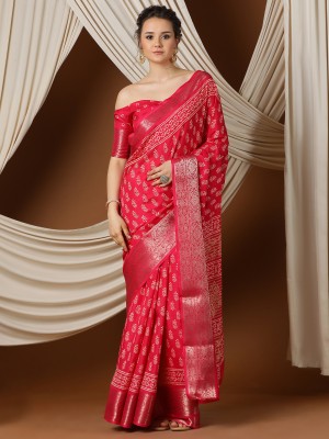 Divastri Printed Madurai Silk Blend Saree(Pink)