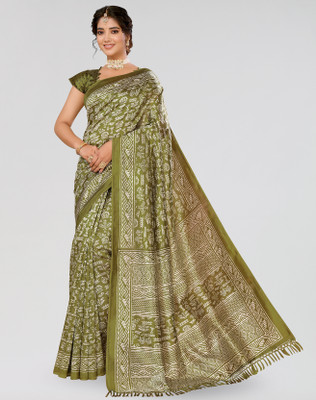 ANIRAV Woven Mysore Art Silk Saree(Green)