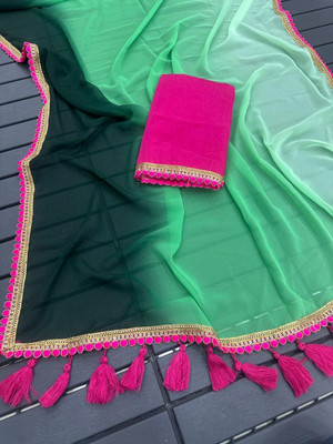 Cipto Solid/Plain Bollywood Georgette Saree(Green)