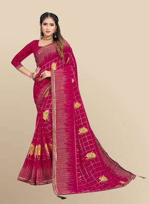 NIRMOHIFASHION Printed Bandhani Georgette Saree(Pink)