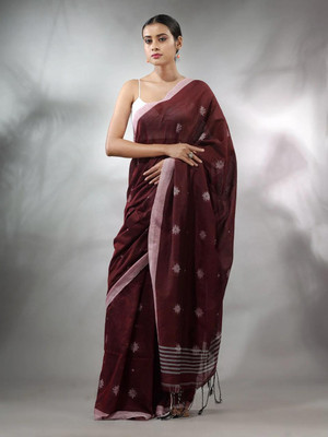 SSP Printed Handloom Cotton Blend Saree(Maroon)