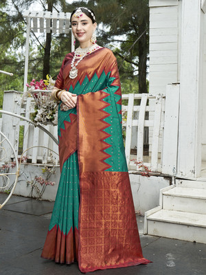 ANOUK Woven Kanjivaram Art Silk Saree(Green)