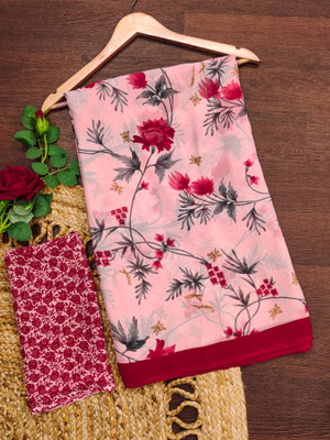 Anand Sarees Floral Print Daily Wear Georgette Saree(Pink, Red)