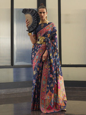 Divastri Woven Banarasi Silk Blend Saree(Light Blue)