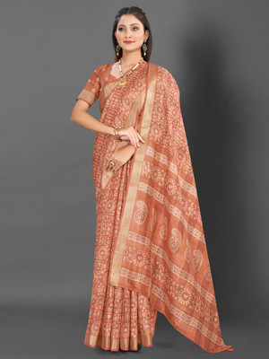Divastri Printed Bollywood Silk Blend Saree(Orange)