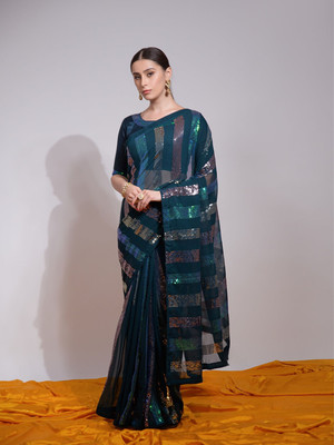 Divastri Embroidered Bollywood Georgette Saree(Green)