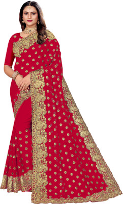 Jeel Fashion Embroidered Bollywood Georgette Saree(Red)