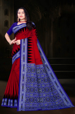ADbutiq Woven Handloom Pure Cotton Saree(Red)