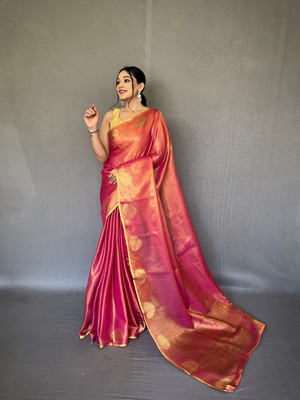SGF11 Self Design Handloom Tissue Saree(Pink)