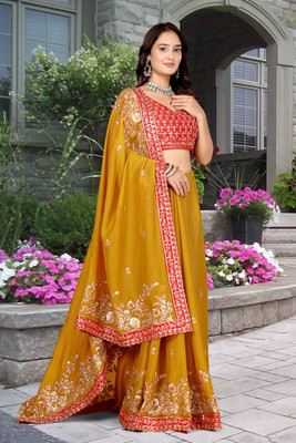Aksh Fashion Embroidered Bollywood Georgette Saree(Yellow)