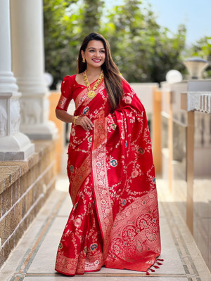 RUPAL CREATION Woven Bollywood Silk Blend Saree(Red)