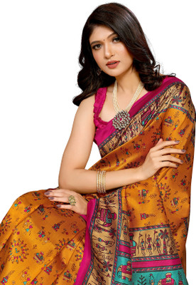 Priyashi Printed Daily Wear Art Silk Saree(Yellow)