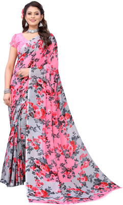 Priyashi Floral Print Bollywood Georgette Saree(Pink)