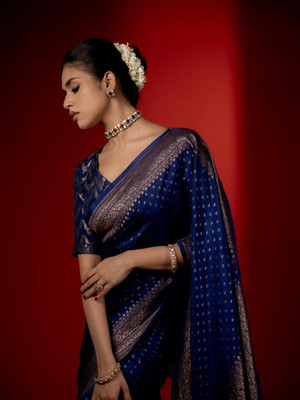 ROOP LAVANYA Woven, Self Design Kanjivaram Jacquard, Art Silk Saree(Dark Blue)