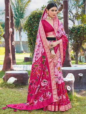Divastri Woven Bollywood Viscose Rayon Saree(Pink)