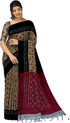 Joyguru Textile Printed, Self Design Sambalpuri Viscose Rayon Saree(Mustard)