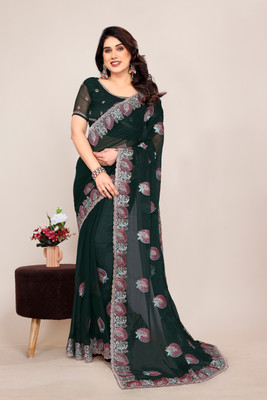 SHUBHDRASHTI NX Embroidered Bollywood Silk Blend Saree(Green)