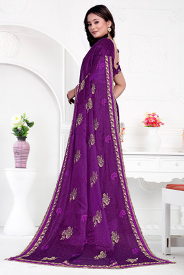 LADY MOR Embroidered Bollywood Jimmy choo Saree(Purple)