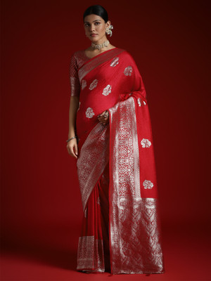 ANOUK Woven Banarasi Satin, Silk Blend Saree(Pink)