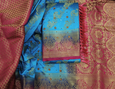 Hreemfabrics Woven Banarasi Silk Blend Saree(Multicolor)
