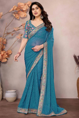 Hartik Fashion Embroidered Bollywood Georgette Saree(Pink)