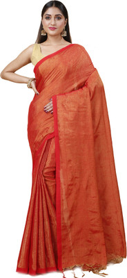 DipDiya Self Design Handloom Cotton Blend Saree(Orange)