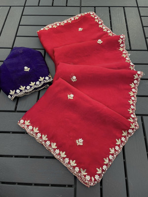 Zari and Ziba Embroidered Bollywood Jimmy choo Saree(Red)