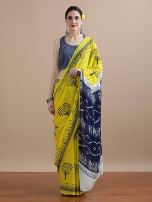blockpuls Hand Painted Handloom Pure Cotton Saree(Multicolor)